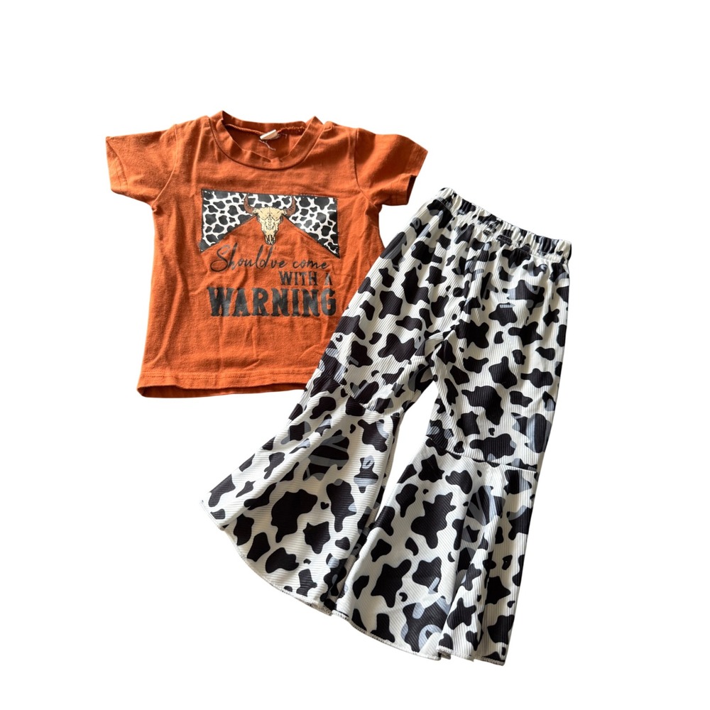 Unbranded 2Piece Set Toddler Girl Excellent Cow Print Bell Bottom Outfit Size 2T